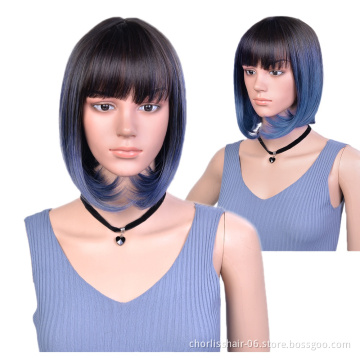 Wholesale Best Colourful Bob Short Heat Resistance Wig Hot Sale Cheap Nature 12 Inch Synthetic Hair Wigs With Highlights